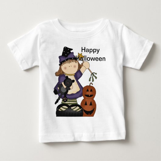 T-shirt Pour Bébé Joyeux Halloween petite sorcière long manches (Devant)