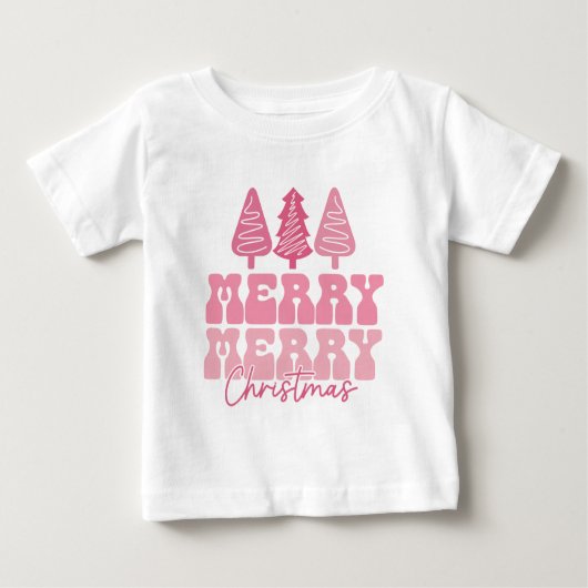 T-shirt Pour Bébé Joyeux Joyeux Noël - Conception des Fêtes Rose (Devant)