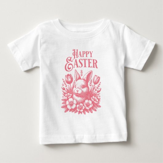 T-shirt Pour Bébé Joyeux lapin de Pâques rose classique (Devant)