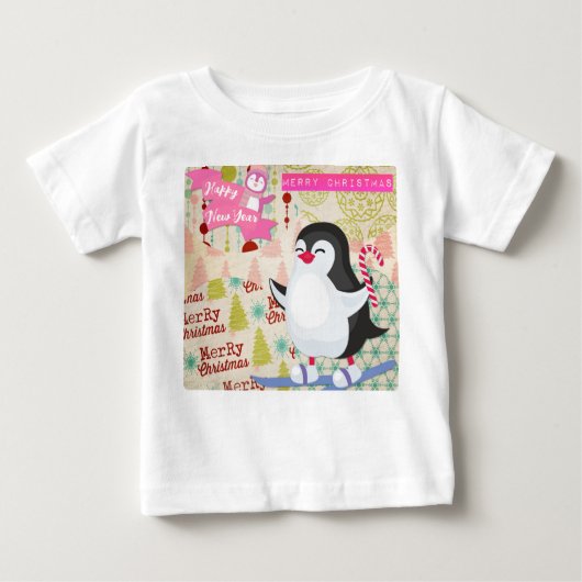 T-shirt Pour Bébé Joyeux Noël Bonne Année Pingouin Mignon (Devant)