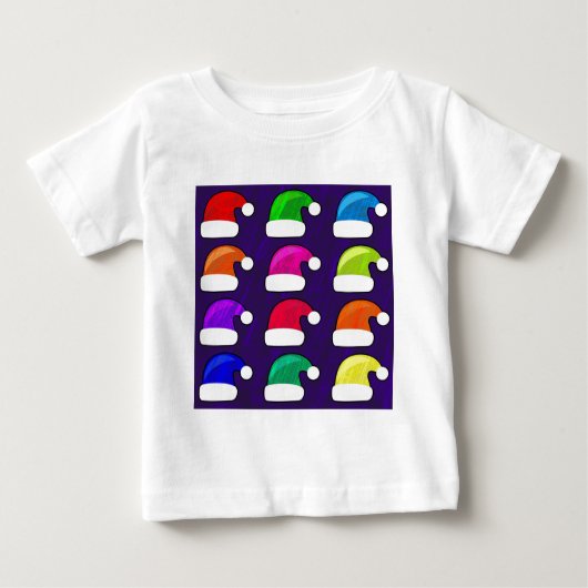 T-shirt Pour Bébé Joyeux Noël Chapeaux de Noël Rouge Bleu pourpre Ve (Devant)