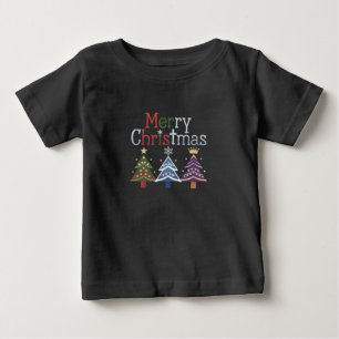 T-shirt Pour Bébé Joyeux Noël Croix Arbre de Noël Rétro