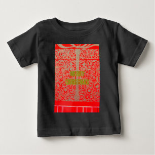 T-shirt Pour Bébé Joyeux Noël Golden Red Parties scintillant Hearts