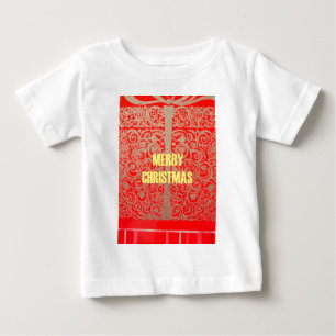 T-shirt Pour Bébé Joyeux Noël Golden Red Parties scintillant Hearts