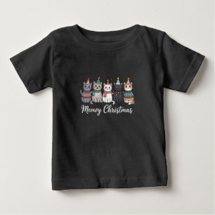 T-shirt Pour Bébé Joyeux Noël Meowy Bonne Année Chat Amoureux de Cha