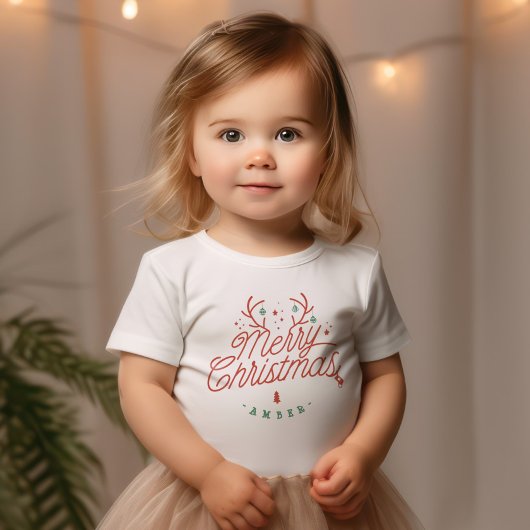 T-shirt Pour Bébé Joyeux Noël Nom de famille Reindeer Holiday