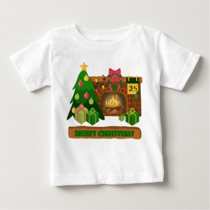 T-shirt Pour Bébé Joyeux Noël près de la cheminée bonfire xmas arbre
