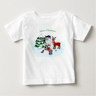 T-shirt Pour Bébé Joyeux Noël ! Snowman avec amis
