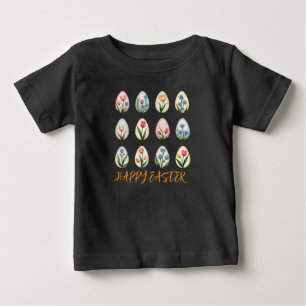 T-shirt Pour Bébé Joyeux OEufs floraux d'aquarelle de Pâques