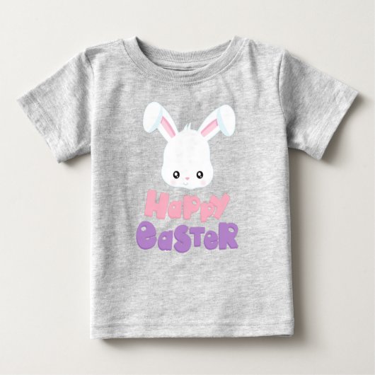 T-shirt Pour Bébé Joyeux Pâques, Mignonne Lapin, Lapin Blanc, Lapin (Devant)