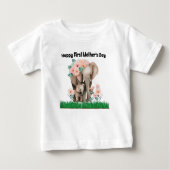 T-shirt Pour Bébé joyeux premier jour de mère mignon éléphant (Devant)