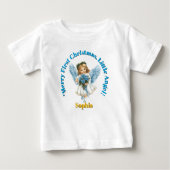 T-shirt Pour Bébé Joyeux Premier Noël Petit ange Nom Cadeau (Devant)