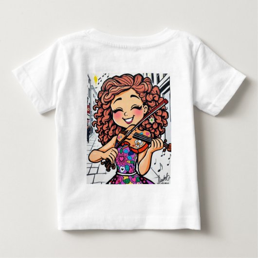 T-shirt Pour Bébé Joyeux violon, dessin de fille pour les mélomanes (Dos)
