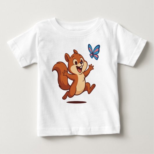 T-shirt Pour Bébé Joyful Chase – Happy Squirrel & Butterfly (Devant)