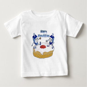 T-shirt Pour Bébé Judaica Joyeux Hanukkah Dreidels Dansants Beignet