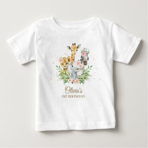 T-shirt Pour Bébé Jungle Animal rose Floral Girl 1er Anniversaire te