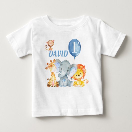 T-shirt Pour Bébé Jungle Animaux Safari mignon bébé garçon Anniversa (Devant)