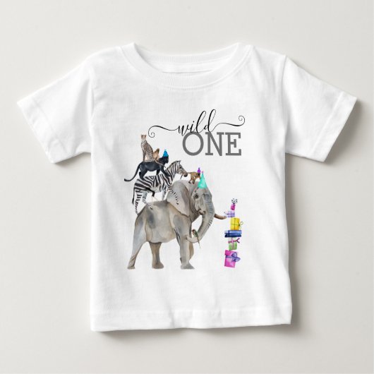 T-shirt Pour Bébé Jungle Safari Wild Un anniversaire fête animal (Devant)