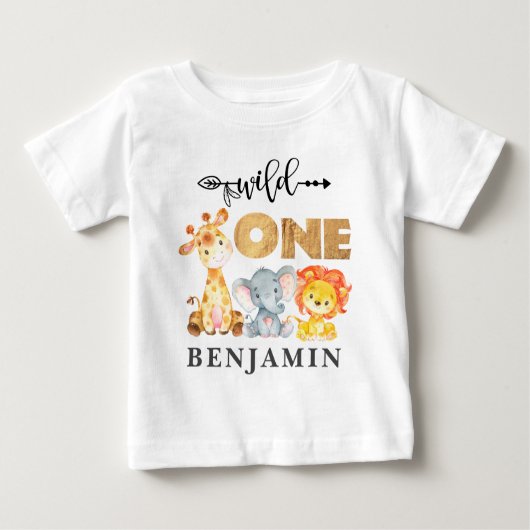 T-shirt Pour Bébé Jungle Wild Un 1er anniversaire Bébé Animaux Bébé (Devant)