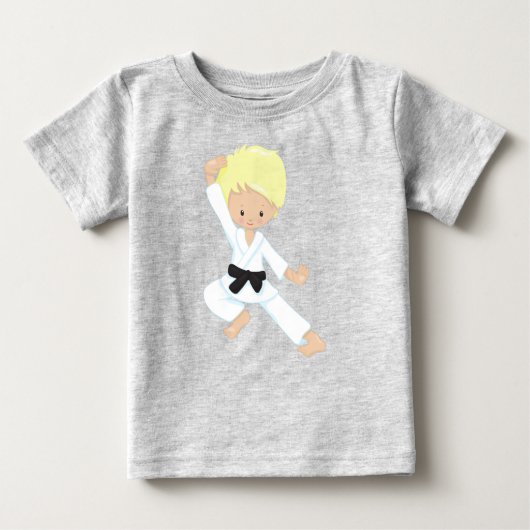 T-shirt Pour Bébé Karate Boy, Joli Garçon, Ceinture noire, Cheveux b (Devant)