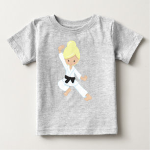 T-shirt Pour Bébé Karate Girl, mignonne fille, ceinture noire, cheve