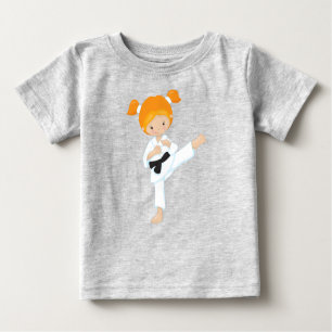 T-shirt Pour Bébé Karate Girl, mignonne fille, ceinture noire, cheve