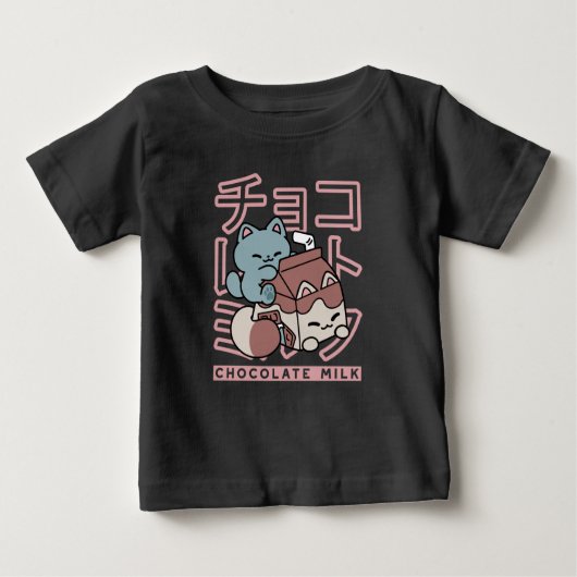 T-shirt Pour Bébé Kawaii Cat with Chocolate Milk – Japanese Pop Art (Devant)