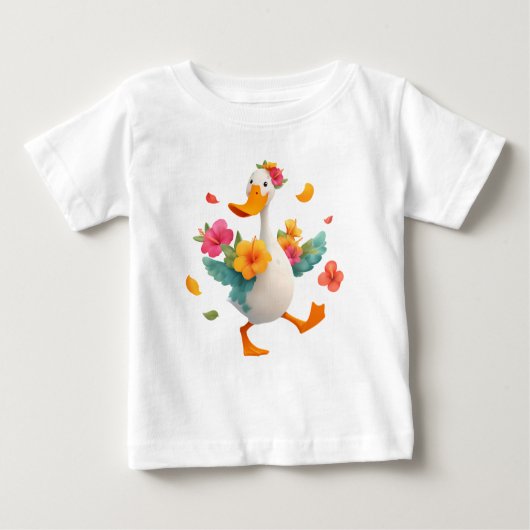 T-shirt Pour Bébé Kawaii Goose Dancing – Cute Duck with Flowers Kids (Devant)