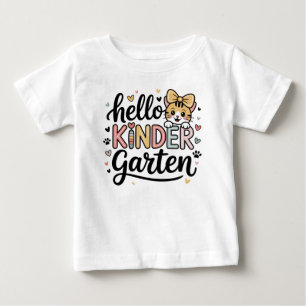 T-shirt Pour Bébé Kinder Garten Kawaii Cat Tee Hello Cute Cartoon