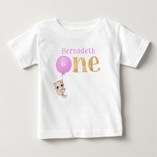T-shirt Pour Bébé Kitten avec ballon rose 1er anniversaire (Devant)