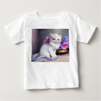 Kitten blanc vintage aux fleurs roses et violettes