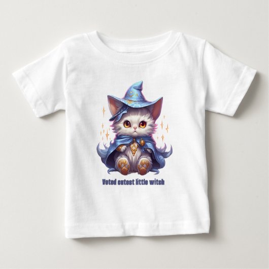 T-shirt Pour Bébé Kitty Chaton Sorcière Bleue d'Halloween (Devant)