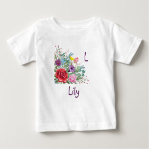 T-shirt Pour Bébé L Lily Personnalisez le nom de la lettre, Fleurs R
