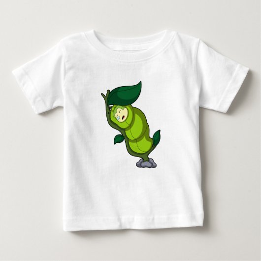 T-shirt Pour Bébé La chenille au coucher avec la feuille (Devant)