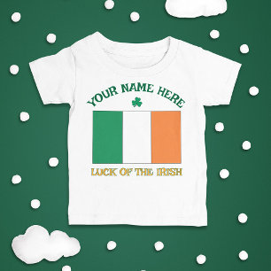 T-shirt Pour Bébé La Saint-Patrick Drapeau Irlande Nom Personnalisé 
