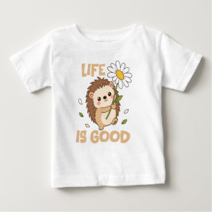 T-shirt Pour Bébé La vie est belle, Hérisson et Fleur