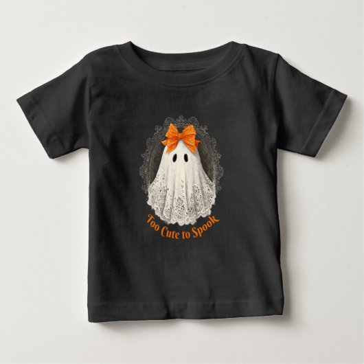 T-shirt Pour Bébé Lace Ghost in Orange Bow Ornate Frame Design (Devant)