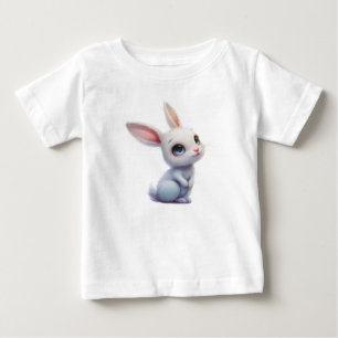 T-shirt Pour Bébé Lapin Blanc Mignon aux Grands Yeux Bleus