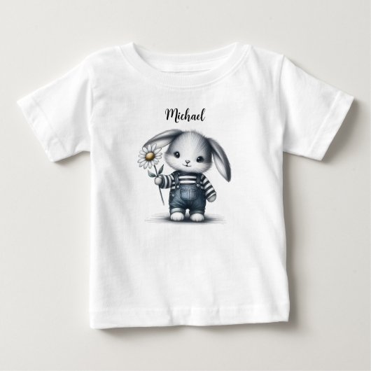 T-shirt Pour Bébé Lapin De Garçon Whimsical Avec Nom (Devant)