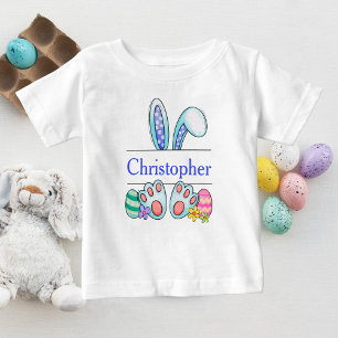 T-shirt Pour Bébé Lapin de Pâques bleu monogrammé pour bébé garçon