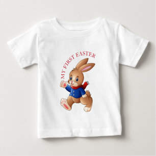T-shirt Pour Bébé Lapin de Pâques portant une veste bleue Ma premièr