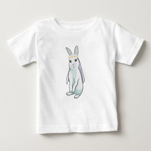T-shirt Pour Bébé Lapin en mariée avec couronne de fleurs (Devant)