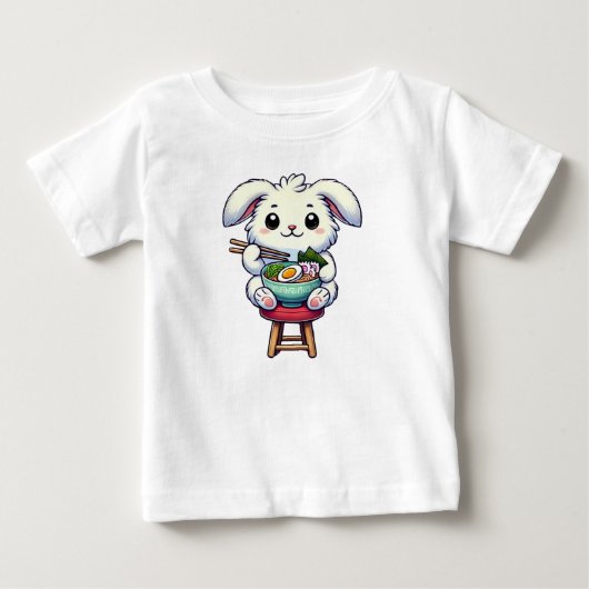 T-shirt Pour Bébé Lapin Lapin Manger Ramen (Devant)