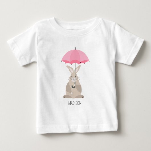 T-shirt Pour Bébé Lapin mignon avec nom personnalisé parapluie (Devant)