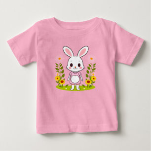 T-shirt Pour Bébé Lapin mignon en robe entouré de fleurs