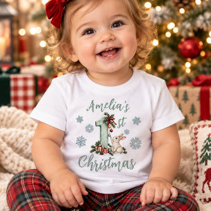 T-shirt Pour Bébé Lapin personnalisé Baby's First Christmas