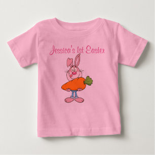 T-shirt Pour Bébé Lapin Rose Tenant Énorme Carotte Personnalisé Rose