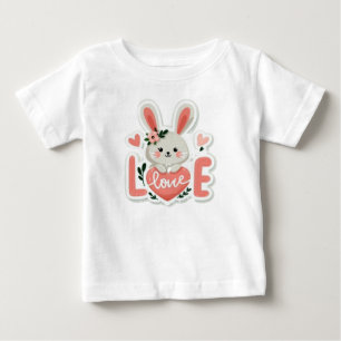 T-shirt Pour Bébé Lapin tenant un cœur