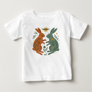 T-shirt Pour Bébé Lapins Folk Nom personnalisé Unisex