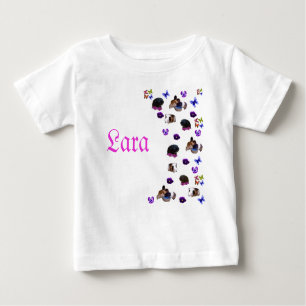 T-shirt Pour Bébé "Lara", Nom Avec Cochons Et Pansies De Guinée,